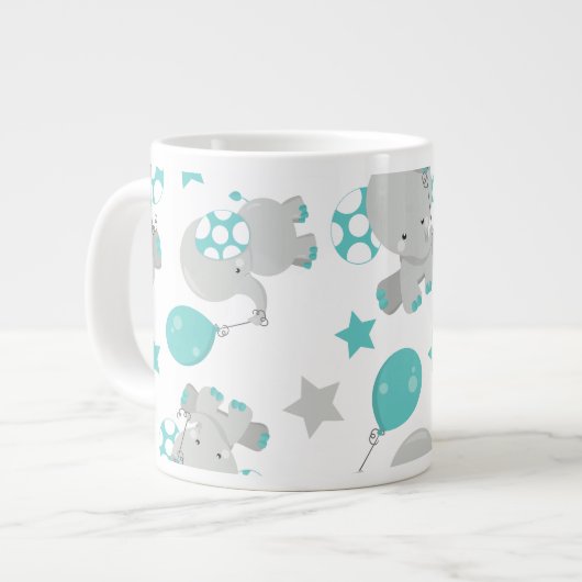 Grande Tasse Motif Des Eléphants, Eléphants Mignons - Gris Bleu (Devant gauche)