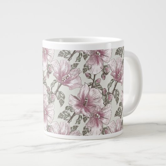 Grande Tasse Motif des fleurs d'hibiscus roses rousses (Devant droit)