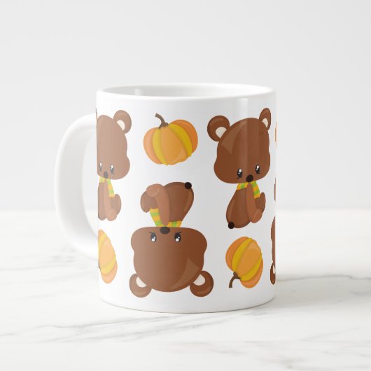 Grande Tasse Motif D'Ours, Ours Mignons, Automne, Citrouille (Devant gauche)
