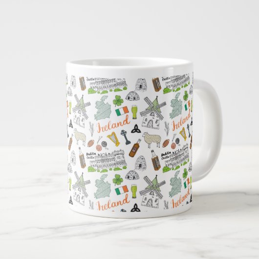 Grande Tasse Motif du Doodle d'Irlande (Devant droit)