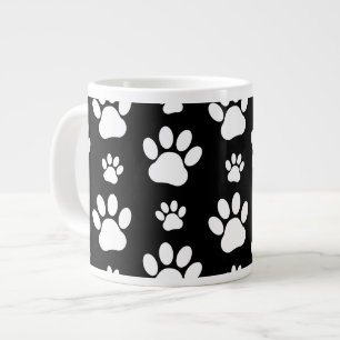 Grande Tasse Motif, Empreintes de pattes, pattes de chien, noir