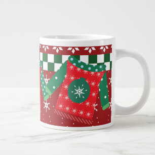 Grande Tasse Motif flocon de neige pull moche rouge vert  