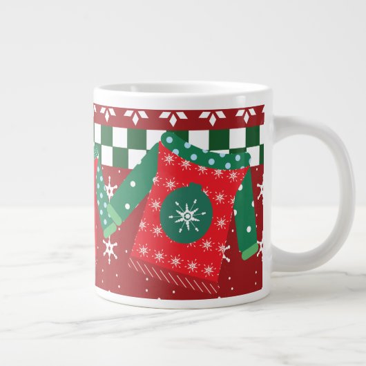 Grande Tasse Motif flocon de neige pull moche rouge vert (Droite)