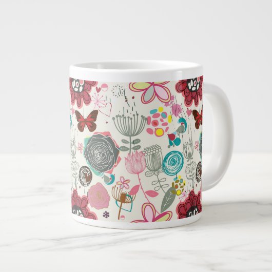 Grande Tasse Motif floral de style rétro 5 (Devant droit)