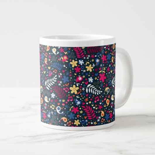 Grande Tasse motif mignon d'oiseaux et de fleurs (Devant droit)