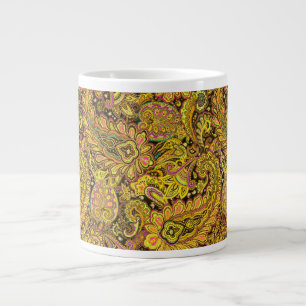 Grande Tasse Motif Paisley en jaune, marron sur fond noir