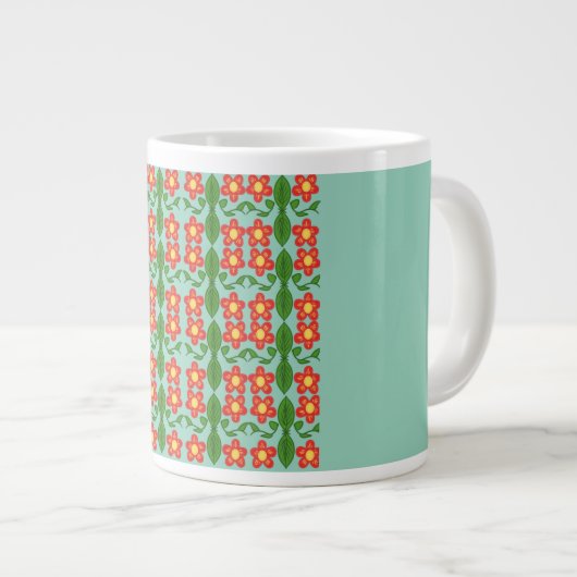 Grande Tasse Motif personnalisé de fleurs et de feuilles d'art  (Devant droit)