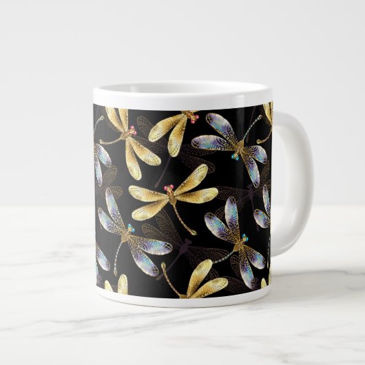 Grande Tasse Motif sans couture avec libellules d'or (Devant droit)