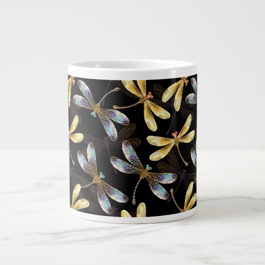 Grande Tasse Motif sans couture avec libellules d'or (Devant)