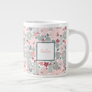 Grande Tasse Motif Succulent Cactus Pink Mint avec nom
