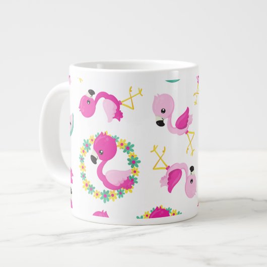 Grande Tasse Motif tropical, Flamants roses, pastèques, Fleurs (Devant gauche)
