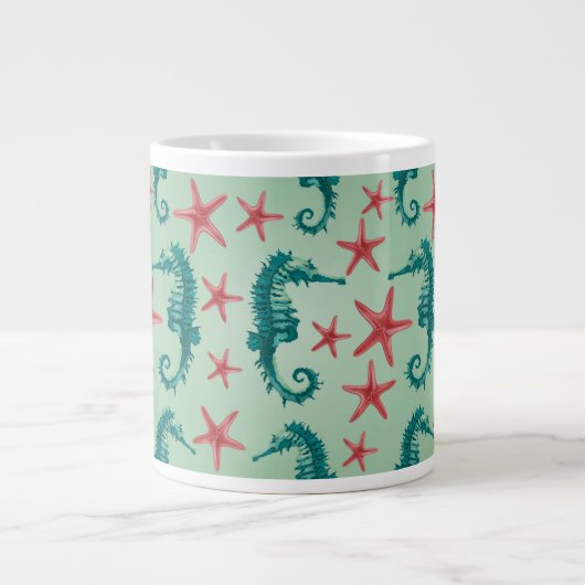 Grande Tasse Motif turquoise 2 d'hippocampe (Devant)