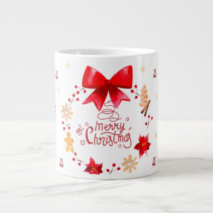 Grande Tasse « Mug de Noël mignon avec couronne de nœud rouge »