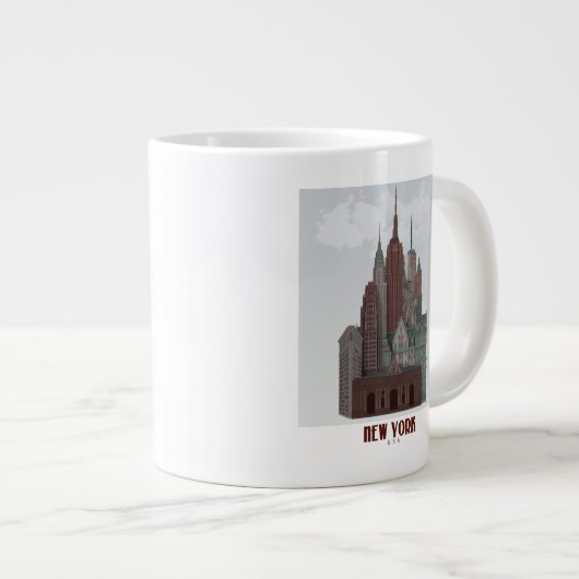 Grande Tasse New York dans les nuages - Rouge foncé et vert (Devant droit)