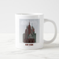 New York dans les nuages - Rouge foncé et vert