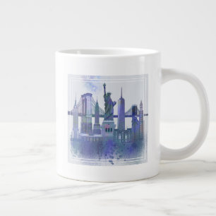 Grande Tasse New York Skyline - Aquarelle bleue