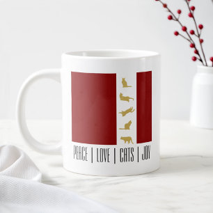 Grande Tasse Noël Chat Amoureux Moderne Rouge Blanc Or