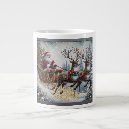 Grande Tasse Noël classique/Vintage Père Noël & rennes (Devant)