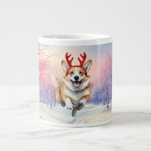 Grande Tasse Noël Corgi Reindeer bois saute dans la neige