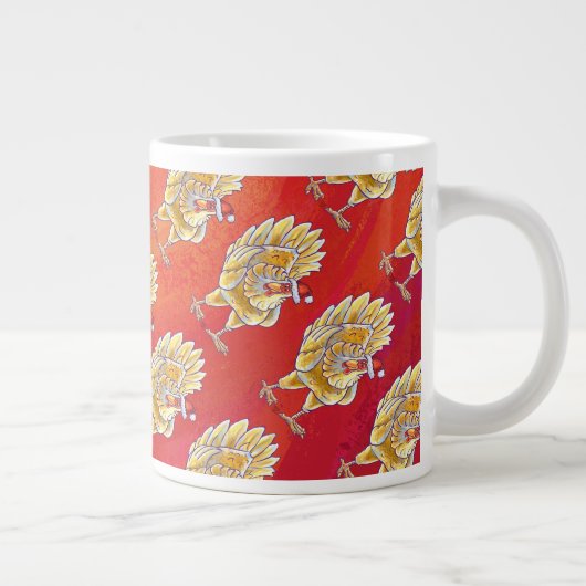 Grande Tasse Noël Du Poulet Sur Rouge (Droite)