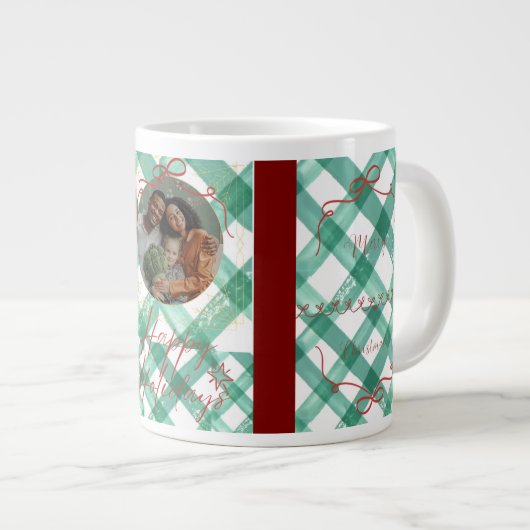 Grande Tasse Noël en vichy vert personnalisé (Devant droit)