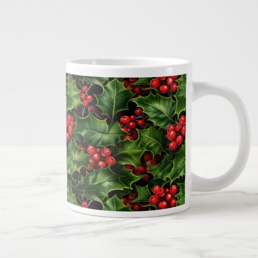 Grande Tasse Noël Holly Feuilles Et Red Berries Motif (Droite)