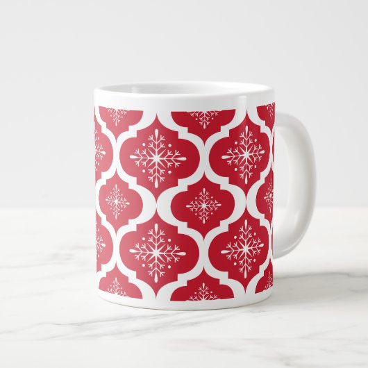 Grande Tasse Noël Rouge Blanc Snowflakes Lattice Motif (Devant droit)