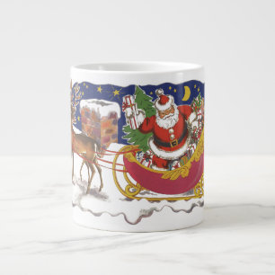 Grande Tasse Noël vintage, joyeux Père Noël avec traîneau