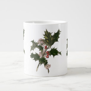 Grande Tasse Noël vintage, plante de houx vert avec baies