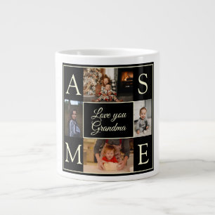Grande Tasse Noir minimal Monogramme Photo Love You Grand-mère