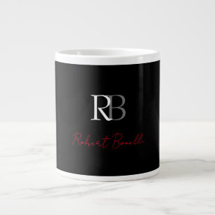 Grande Tasse Noir moderne Noir Monogramme Initiales Nom