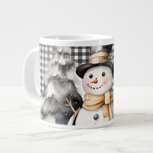 Grande Tasse Noir Noël snowman design hiver (Devant gauche)