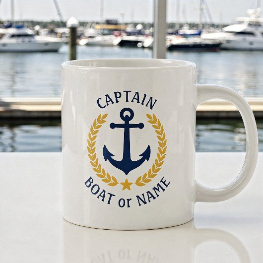 Grande Tasse Nom du bateau capitaine Ancre Gold Style Laurel St