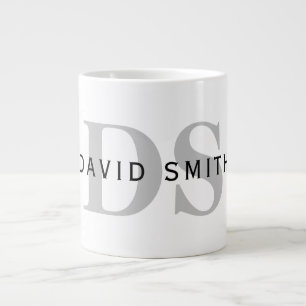 Grande Tasse Nom et monogramme modernes   Blanc noir et gris