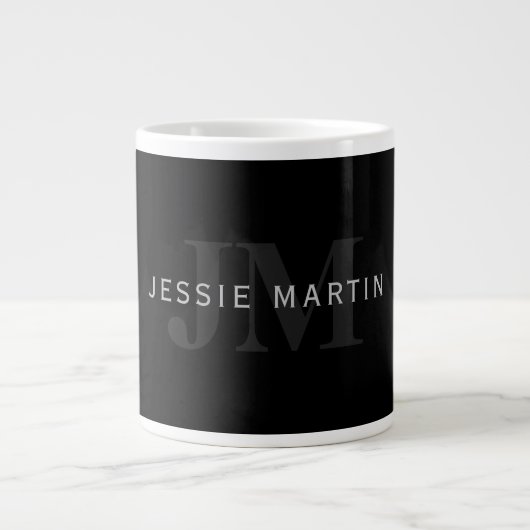 Grande Tasse Nom et monogramme modernes | Gris et noir (Devant)