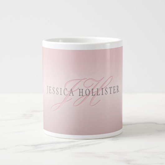 Grande Tasse Nom et monogramme | Soft FAUX Rose Gold Blush (Devant)