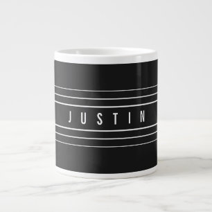 Grande Tasse Nom modifiable et bandes géométriques   Noir et bl