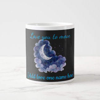 Grande Tasse Nom personnalisé Amour à la Lune Aquarelle Lune a