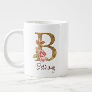 Grande Tasse Nom personnalisé Blush rose doré lettre B