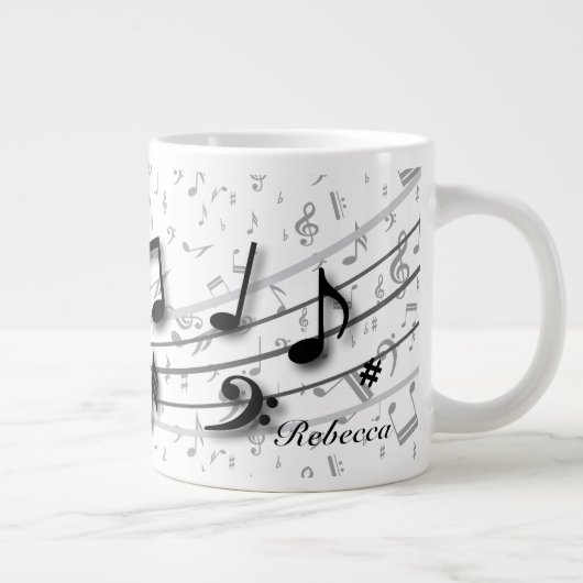 Grande Tasse Notes musicales personnalisées en noir et gris (Droite)