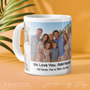 Grande Tasse Nous aimons Ajouter un nom - Collage photo avec 7