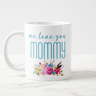 Grande Tasse Nous t'aimons Maman Teal Rose Floral