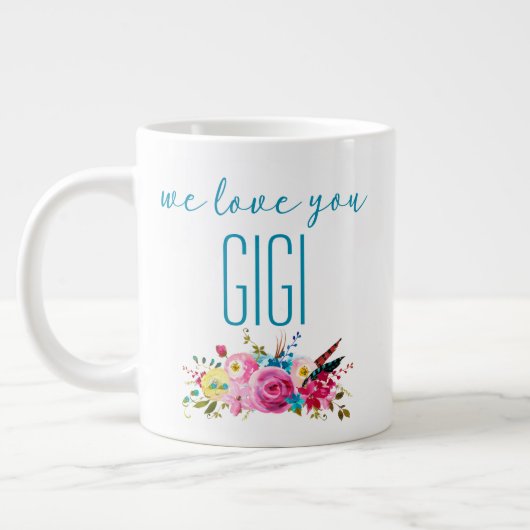 Grande Tasse Nous Vous Aimons Gigi Turquoise Rose Floral (Gauche)