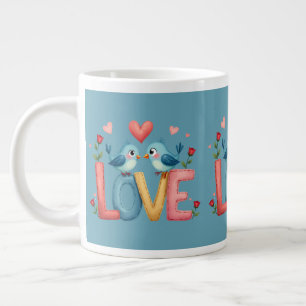 Grande Tasse Oiseaux de l'Amour Fantaisistes Art Pastel Cottage