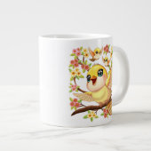 Grande Tasse Oiseaux mignons et heureux parmi les fleurs du pri (Devant droit)