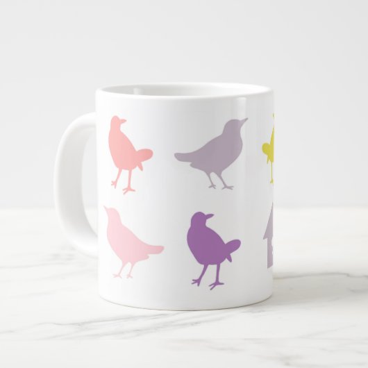 Grande Tasse Oiseaux pastel rose et violet avec Birdhouse (Devant gauche)