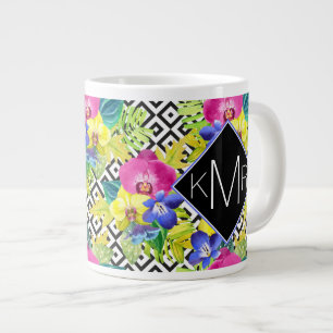 Grande Tasse Orchidée Begonia Et Feuilles De Palm Monogramme