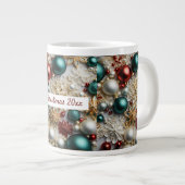 Grande Tasse Ornements de Noël Or Blanc Rouge Vert (Devant droit)