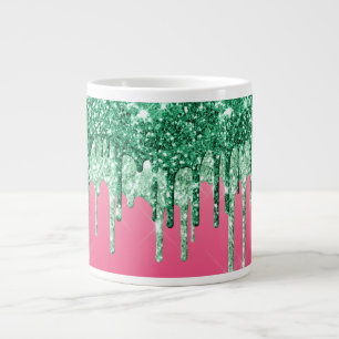 Grande Tasse Paillettes Vertes Gouttes Rose Glamour Tendance Ju