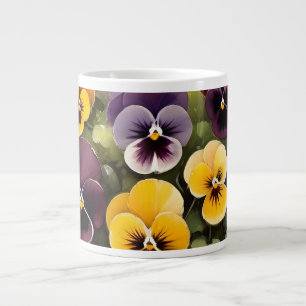 Grande Tasse Pansies jaunes et violets aquarelle